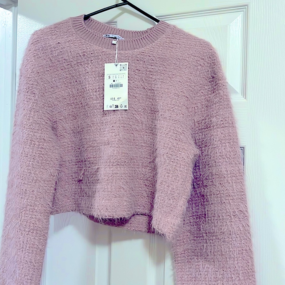 Zara cropped sweater in mauve baby pink
